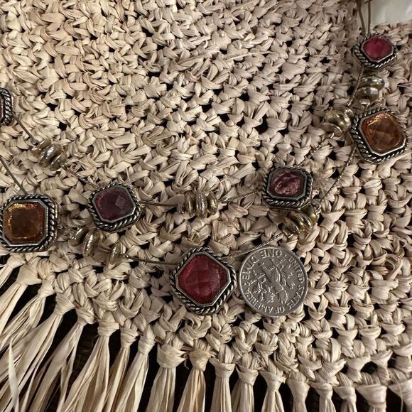 NAPIER Double Strand Gold Tone Bib Necklace - faux multicolored Gemstones - Picture 6 of 7